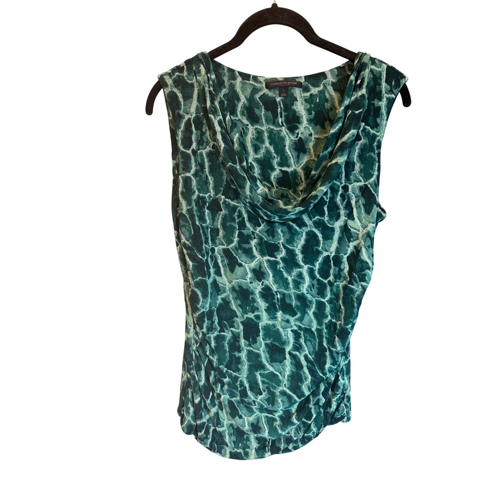 Classiques Entier Atelier Silk Blend Cowl Neck Top Green Abstract Print Large